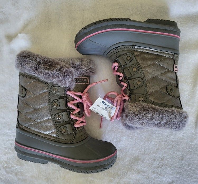 New London Fog Toddler Girl Size9 Gray Pink Winter Boots.