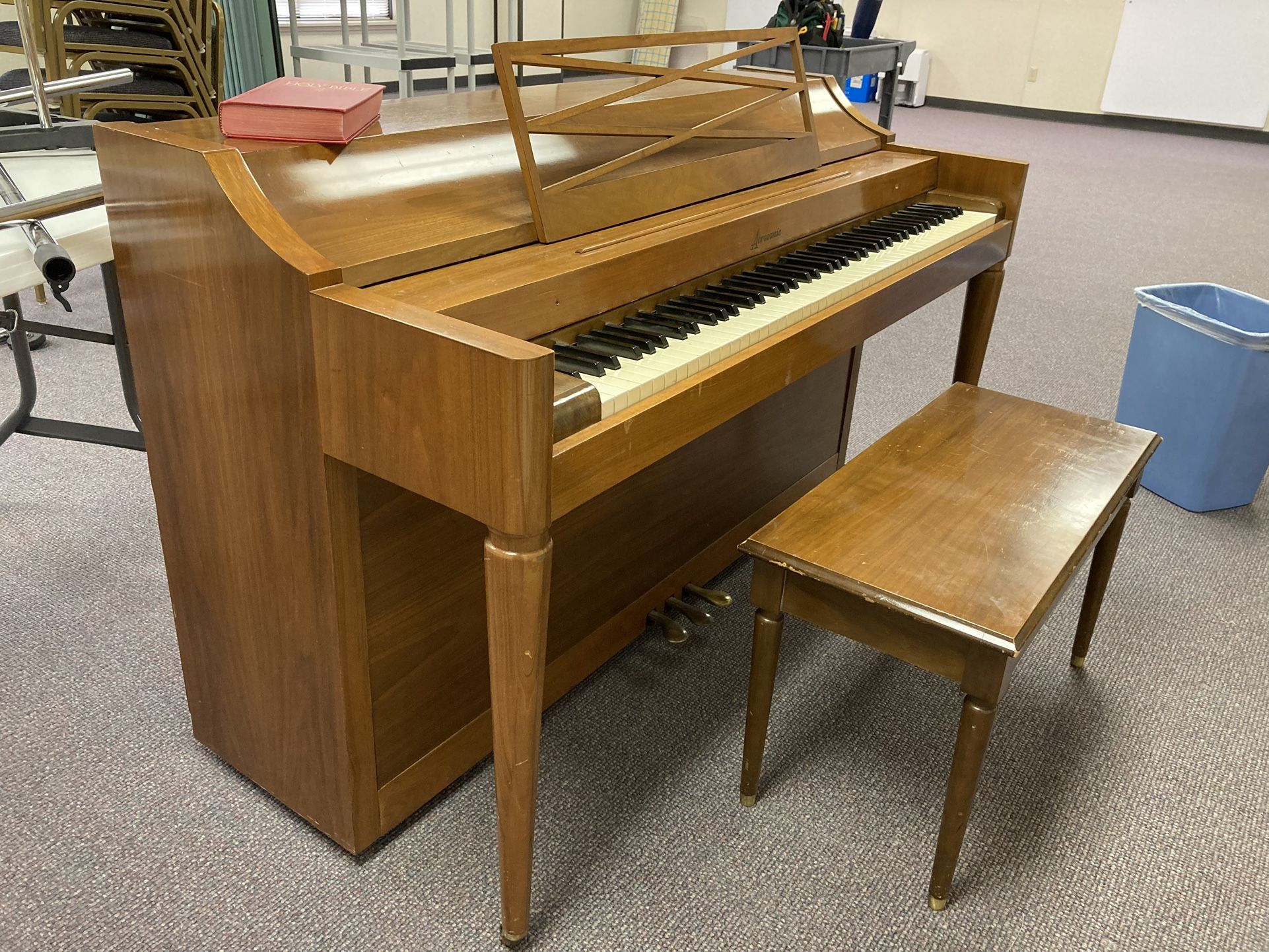 Baldwin Acrostic Upright Piano w/Bench—Needs Tuning—purchaser Must Arrange Piano to be Moved $100
