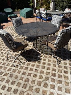 Wrought Iron Patio Dining Set – 48” Round Table + 4 Rocker Chairs