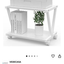 VEDECASA Retro Desktop Printer Stand 2 Double Tiers Wood Printer Shelf Modern White Wood Storage Book Shelf Organizor for Home Office Stylish Sturdy V
