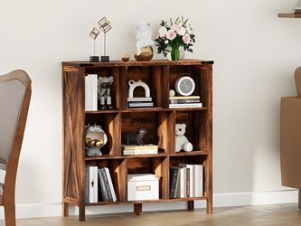 9-Cube Farmhouse Bookshelf & Storage Organizer – 3-Tier Display Cabinet