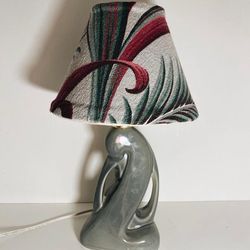 Unique MCM Barkcloth Shade Ceramic Swan Table Lamp