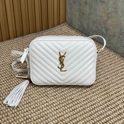 YSL Saint Laurent Lou Quilted Calfskin Leather Light Beige Camera Bag