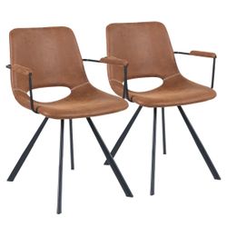 Modern Upholstered Dining Chair With Arms, Performance Fabric Seat, Wood Frame (Set of 2)  Brown