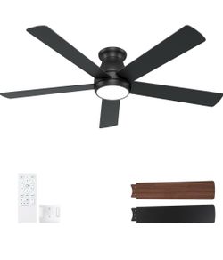 New 60 Inch Black Ceiling Fans with Lights and Remote, LED Low Profile Flush Mount