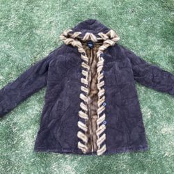 brown faux fur jacket w/fur trim