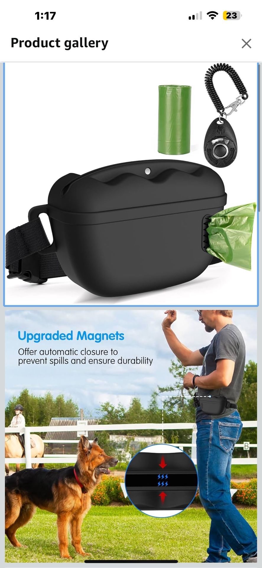 Dog Treat Pouch with Dog Waste Bag Dispenser & training clicker - Silicone Treat Bag with waist belt