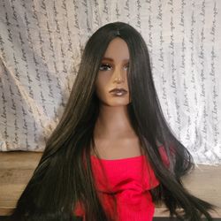 Black Straight Synthetic Hair Wig 26" New