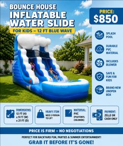 🔥 SUMMER SALE — Brand New 12 ft Blue Wave Inflatable Water Slide w/ Splash Pool + Blower 🔥