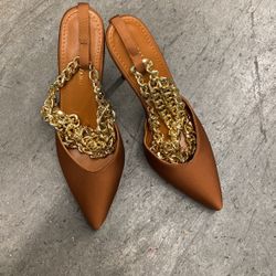 MOVE OUT SALE - Gold Chain Brown Heels Size 7.5