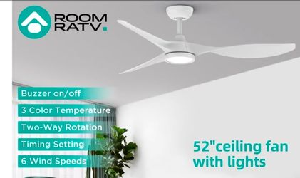 52 Inch White Ceiling Fans with Lights and Remote, Large Airflow
Quiet Reversible DC Motor,Dimmable Light,Beep-Off,6-Speed,Timers,Easy to Install,Mode