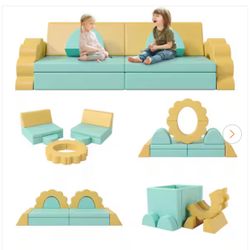 10-Piece Mint Green Indoor Residential Baby Climbing and Crawl Foam Play Set