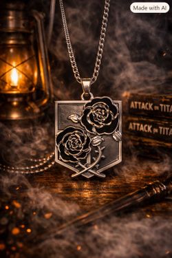 Garrison Regiment Rose‑Shield Necklace — Dark Smoky Hero Edition