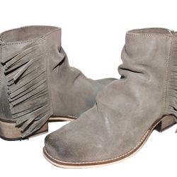 Seychelles Bobo Fringe Antiqued Suede Leather Moto Hippie Zip Bootie 7 US New