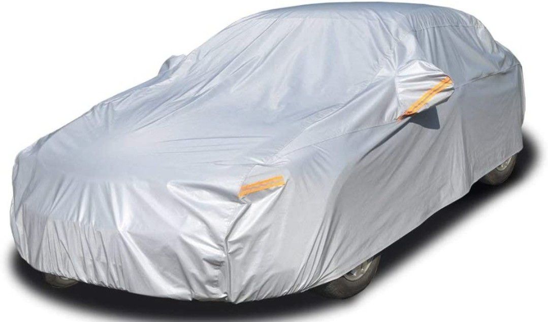 Kayme 6 Layers Car Cover Waterproof All Weather for Automobiles, Outdoor Full Cover Rain Sun UV Protection with Zipper Cotton, Universal Fit for Sedan