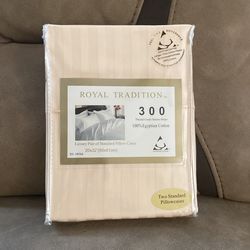 Royal Tradition 300 Thread 100% Egyptian Cotton Pillow Cases Ivory Standard Size 