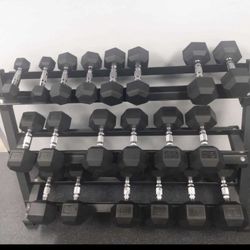 Brand New Rubber Hex Dumbell Sets 5-50, 5-100 Lb Pairs 