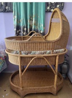 Gorgeous Unique BIG Vintage Rattan Bassinet Baby Bed OBO