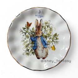 Beatrix Potter Peter Rabbit 8" Salad/Dessert Plate Gold Rim/Scalloped Edge New