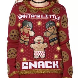 Spencer’s Light-Up Gingerbread Cookie Santa's Little Snack Naughty Christmas Sweater M 