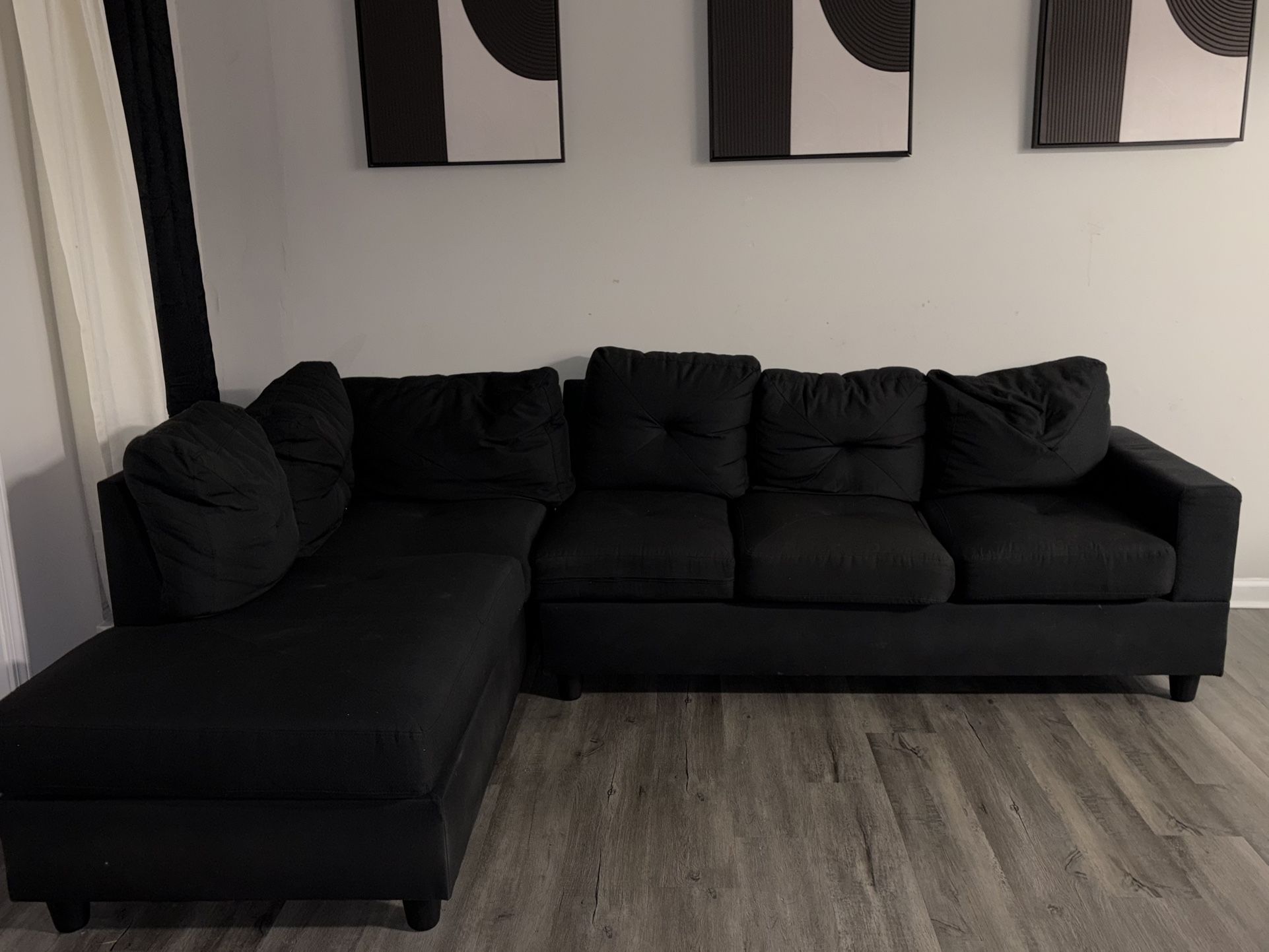 Black L-Shaped 2-Piece Sectional Couch – Excellent Condition!