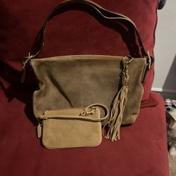 Suede Coach Purse And Wristlet 