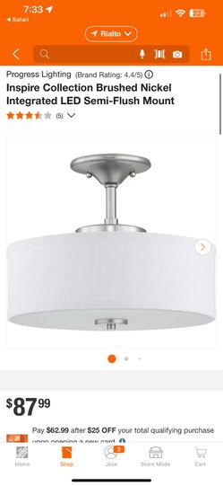 Progress Lighting Inspire Collection 13 in. Brushed Nickel LED Bedroom Semi-Flush Ceiling Mount with