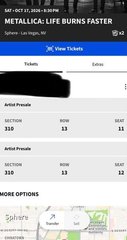 Metallica tickets x2 OCT 17th
