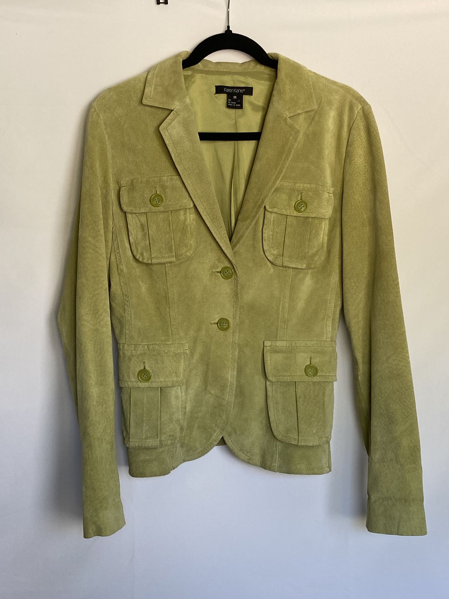 Karen Kane NWT Leather Jacket Suede Green Size M Womens Pockets Button Pistachio