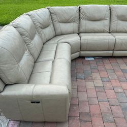 SECTIONAL COUCH REAL LEATHER BEIGE RECLINER ELECTRIC GREAT CONDITION DELIVERY AVAILABLE 🚚