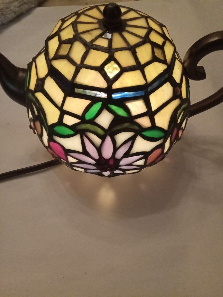 Antique Stained Glass Teapot Lamp