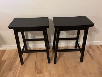 2 Black Bar Stools 24” tall, seat 9” x 17”