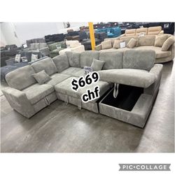 Large Corduroy Sectional Sleeper Sofa With Pull Out Bed 