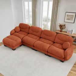 Seattle 150" Modular Chenille 4-Seater L-Shape Sectional Sofa with Ottoman