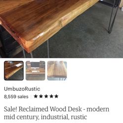 Rustic wood desk. 48” x 22”