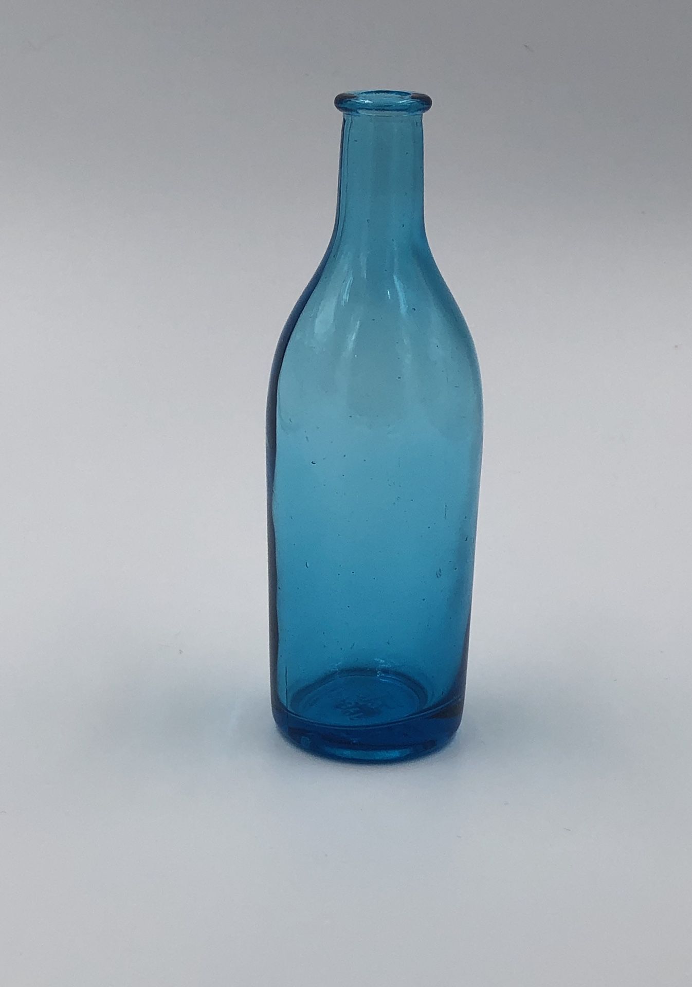 Vintage Japanese Blue Glass Cork Bottle with Makers Mark