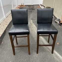 (2) Brown Leather Padded Bar Stools / Island Stools