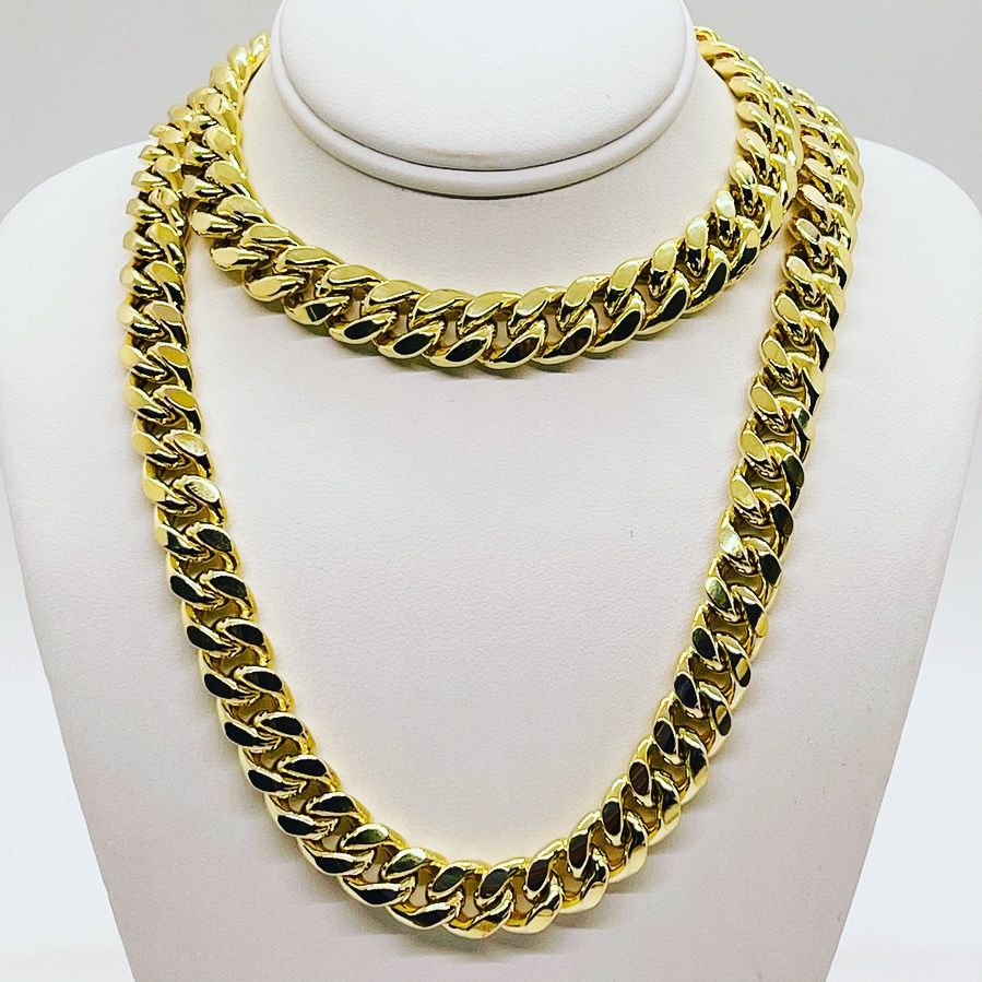 22” & 8” 10k Gold 10mm Miami Cuban Necklace & Bracelet Set