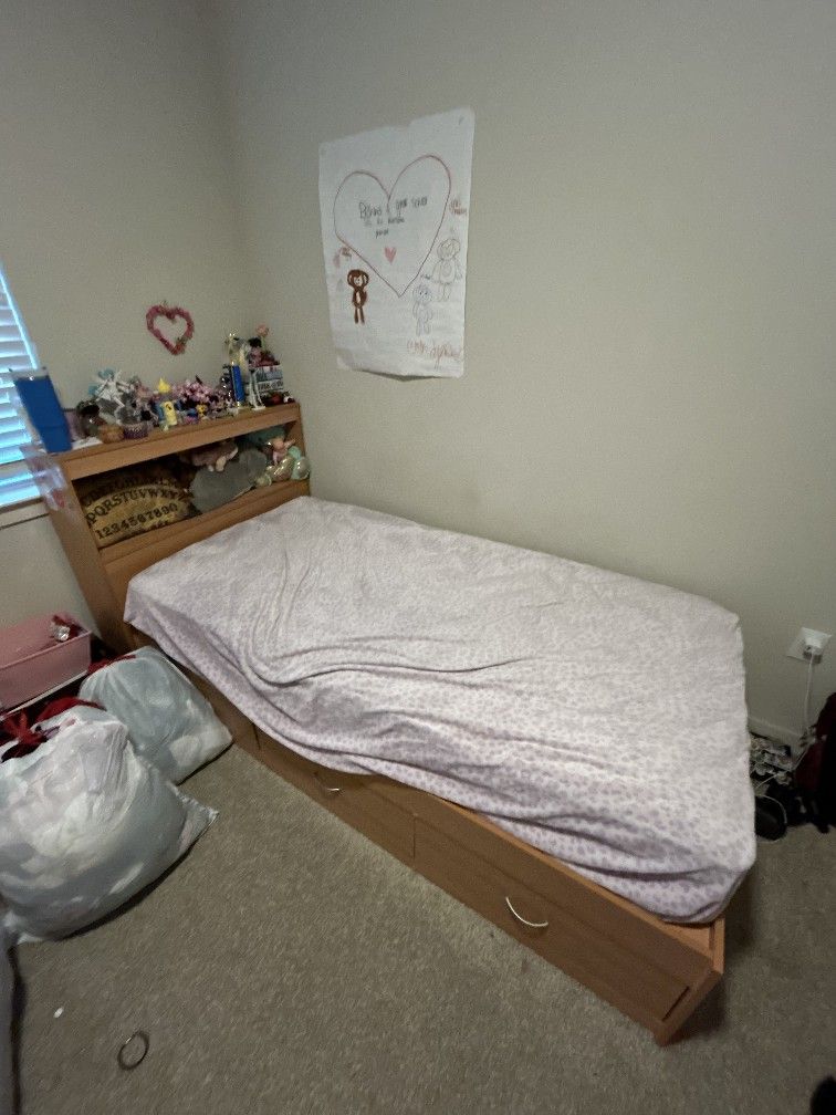 Twin Bed With Shelves And Drawers.