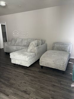 Brand New Grey Fluffy Corduroy Sectional Delivery Available 🚚