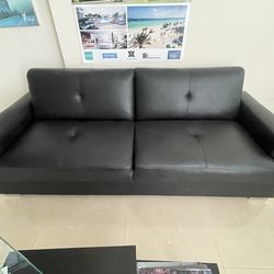 Black Leather Convertible Sofa