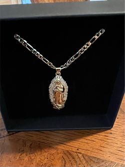 Virgin Mary Pendant Figaro Chain Necklace