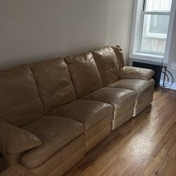 Brown Leather Couch with Recliners on Either End