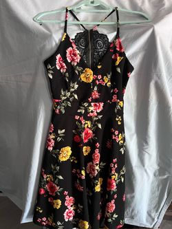 Black Floral Spaghetti Strap Skater Dress