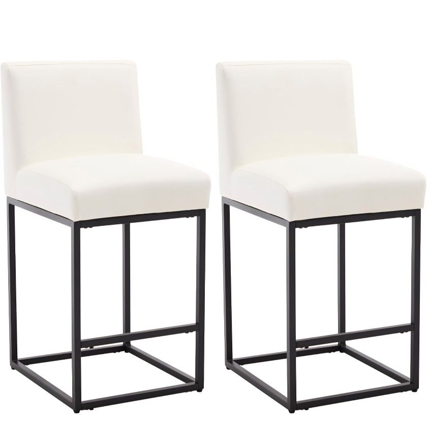 White Faux Leather Counter Chair Set of 2