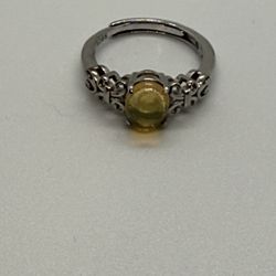 Yellow Moonstone On Sterling Silver Ring Adjustable