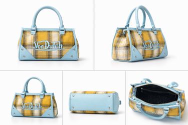 Von Dutch Plaid Mini Handbag Baby Blue Y2K Style Trendy Bag 	/Bolso Mini Von Dutch Cuadros Azul Claro Estilo Y2K Moderno