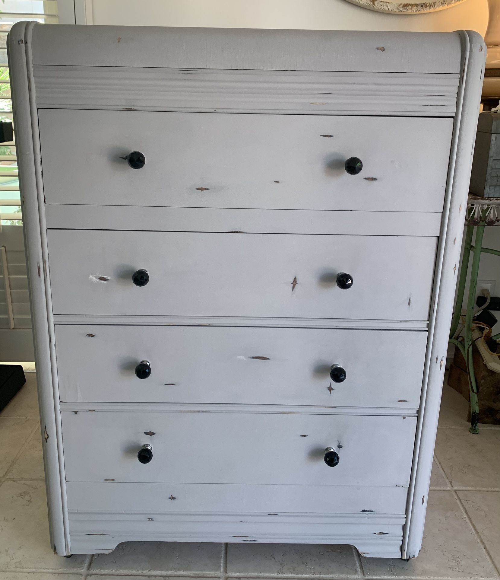 Vintage mid-century distressed chalk painted gray wood dresser