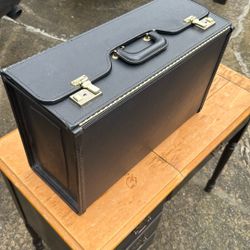 Vintage Stabco Black Leather Hard Briefcase 1980s Lockable Extra Compartments