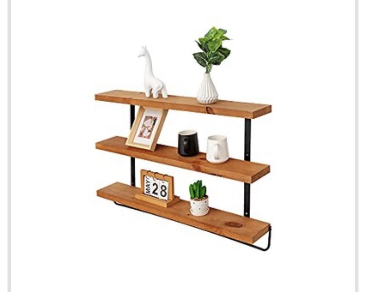 Industrial 3-Tier Floating Shelf with Towel Bar, Walnut